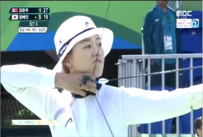 리우 올림픽 여자 양궁 16강전 남북 대결(MBC TV 자료화면)