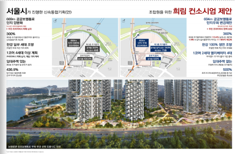 서울시 신속통합기획안과 희림건축사 제안내용 비교(희림건축)